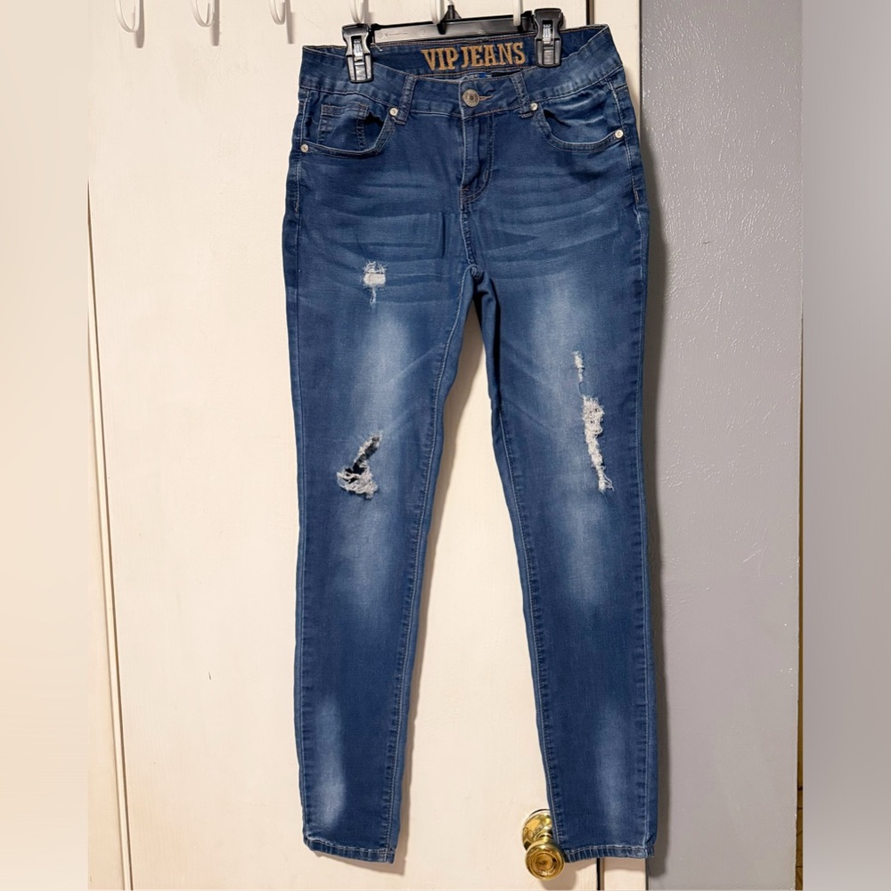 VIP Women's Blue Distressed Skinny Jeans